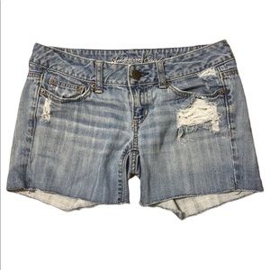 American Eagle Outfitters Blue Distressed Jean Shorts